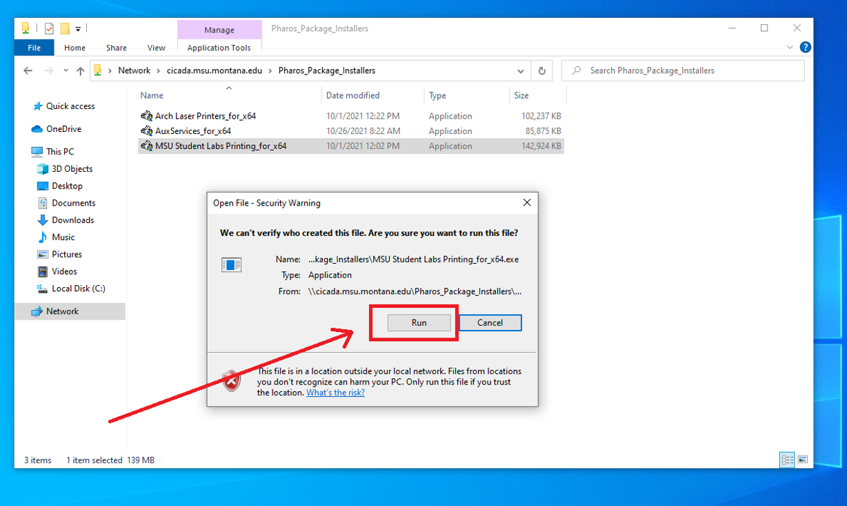 How to install pharos printer packages on Windows 10 machine, step 5 pictured