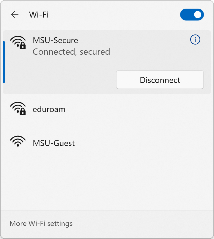 Computer connected to MSU-Secure Wi-Fi network